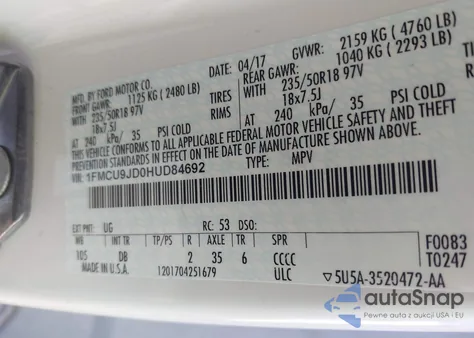 2017 Ford Escape Titanium from USA, damaged, VIN 1FMCU9JD0HUD84692